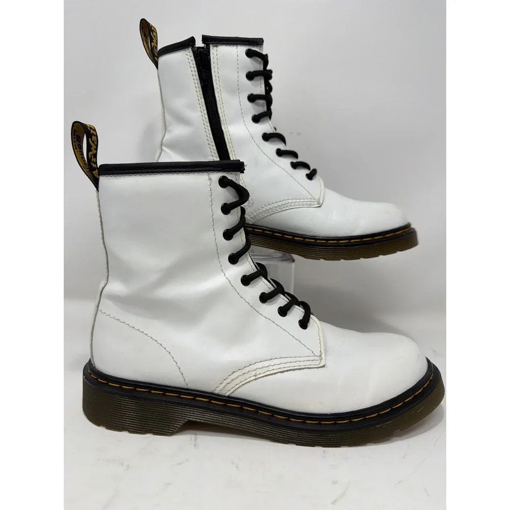Dr Martens 1460 Y White Leather Lace Up Zip Boots Kids Size 5 US Youth